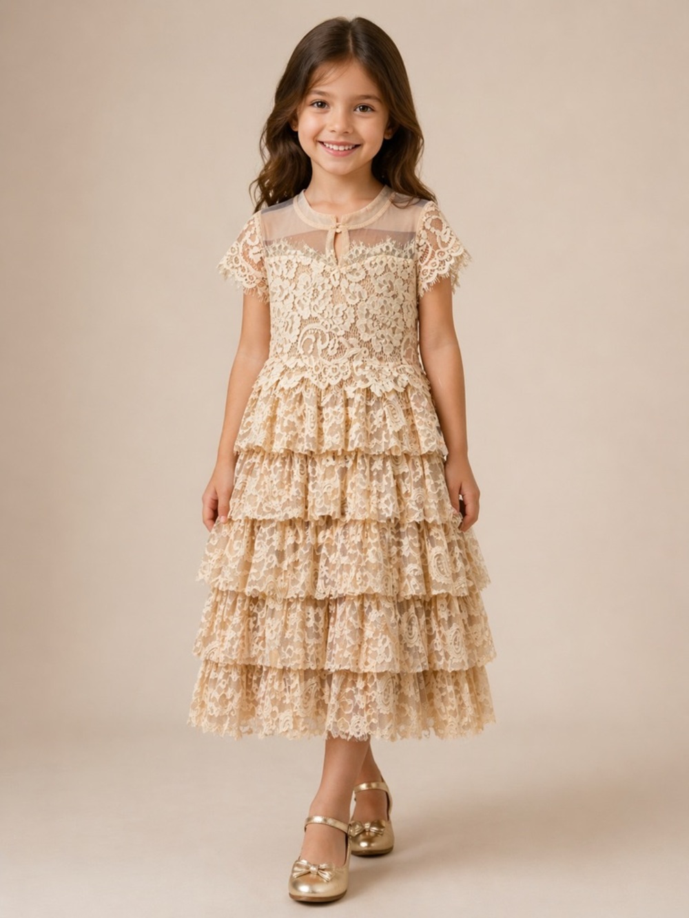 Trish Scully Girls Lace Tiered Ruffle Dress Boho Vintage style Wedding 8